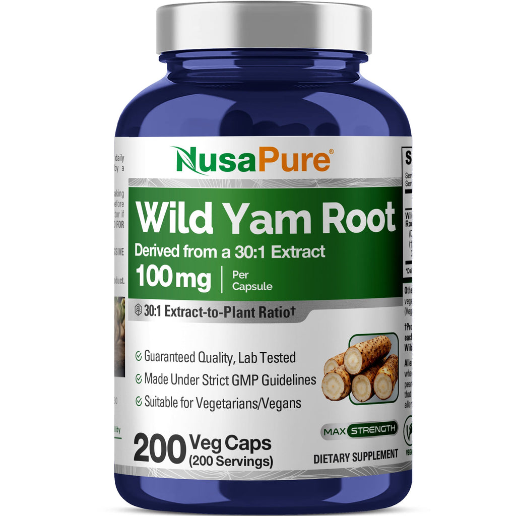 NusaPure Wild Yam Root 30:1 Extract, 100 mg 200 Vegan Capsules - Women’s Health & Hormonal Balance - Non-GMO, Vegan