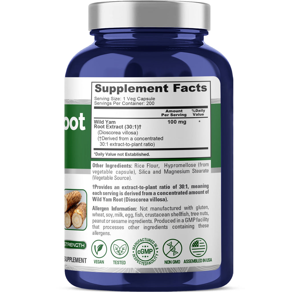 NusaPure Wild Yam Root 30:1 Extract, 100 mg 200 Vegan Capsules - Women’s Health & Hormonal Balance - Non-GMO, Vegan