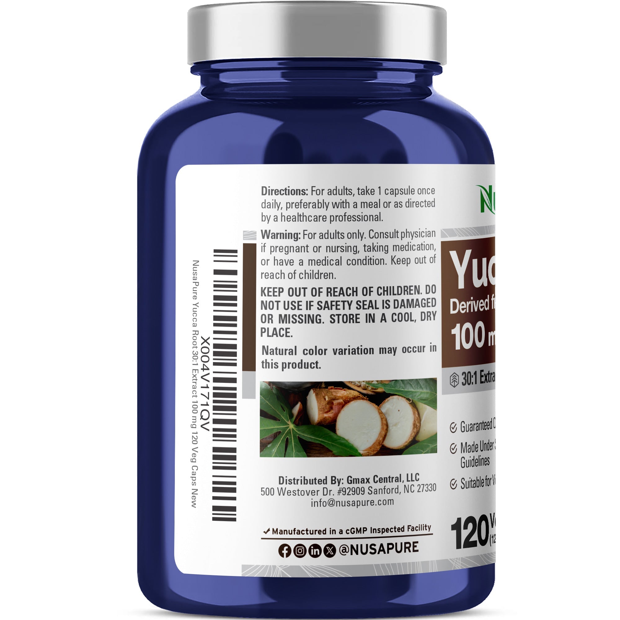 NusaPure Yucca Root 30:1 Extract, 100 mg 120 Veggie Capsules Yucca schidigera Non-GMO, Vegan