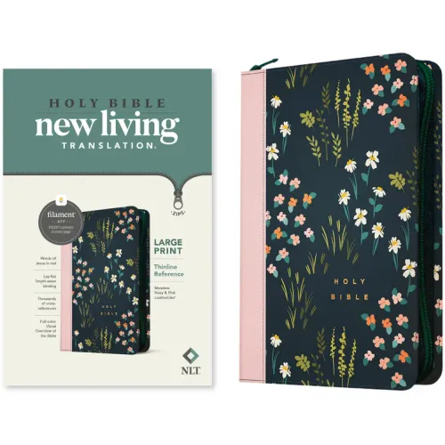 NLT Large Print Thinline Reference Zipper Bible, Filament Enabled (Leatherlike, Meadow Navy & Pink, Red Letter)