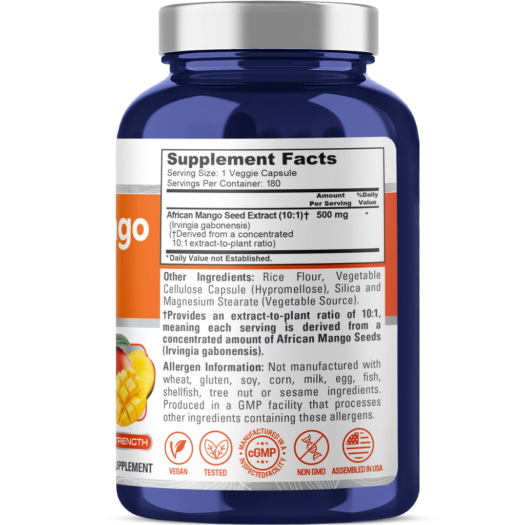 NusaPure African Mango 10:1 Extract, 500 mg per Veggie Caps 180 Capsules (Non-GMO, Vegan)