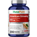 NusaPure American Ginseng 10:1 Extract, 500 mg - 200 Veggie Capsules (Vegetarian, Non-GMO, Vegan)
