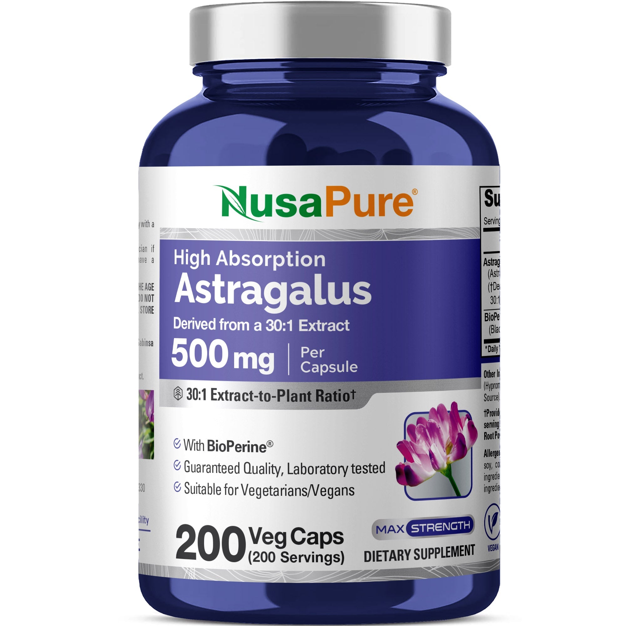 NusaPure Astragalus Root 30:1 Extract, 500 mg 200 Veg Caps Suitable for Vegetarians and Vegans, Non-GMO