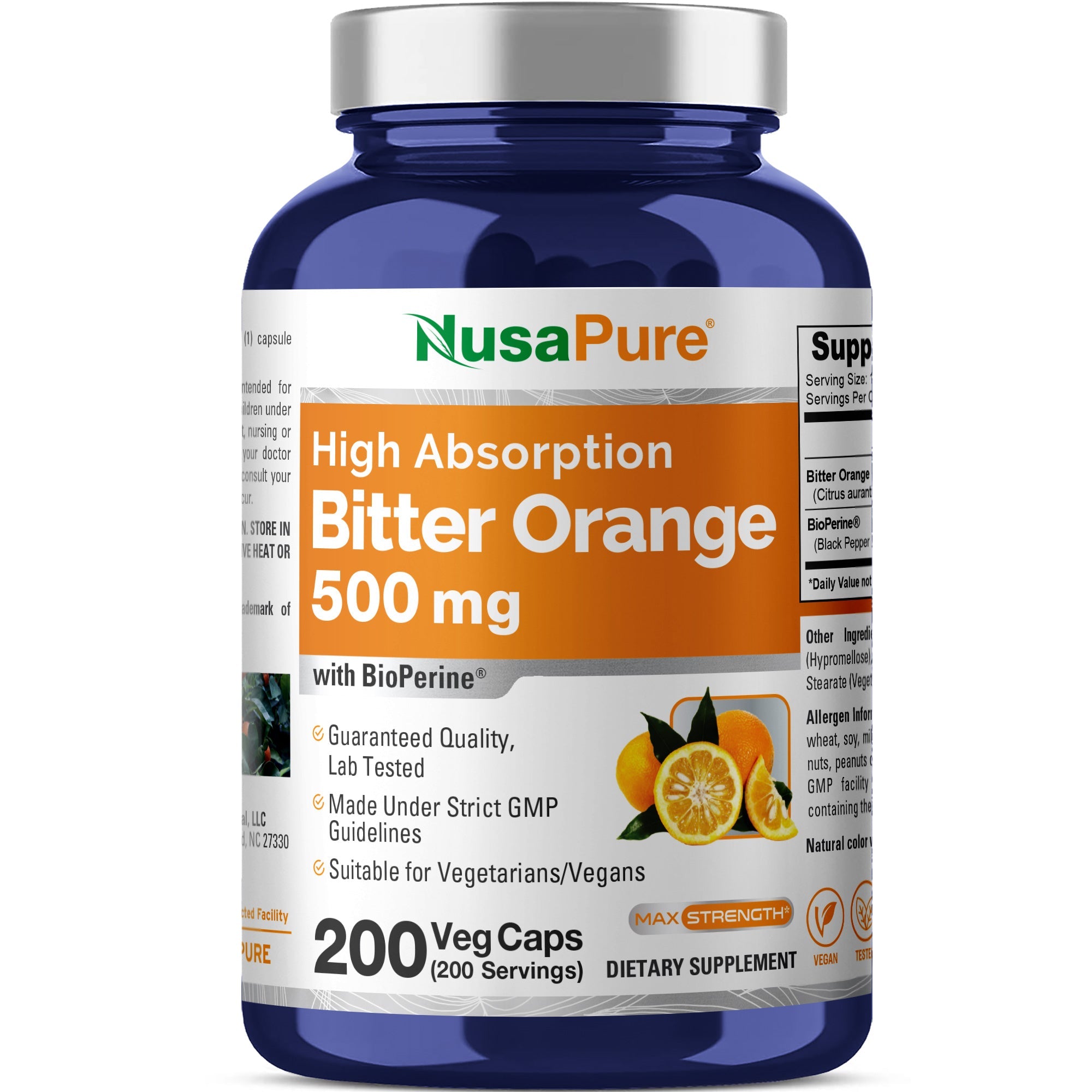 NusaPure Bitter Orange - Suitable for Vegetarian/Vegan, Non - GMO - 500mg 200 Capsules