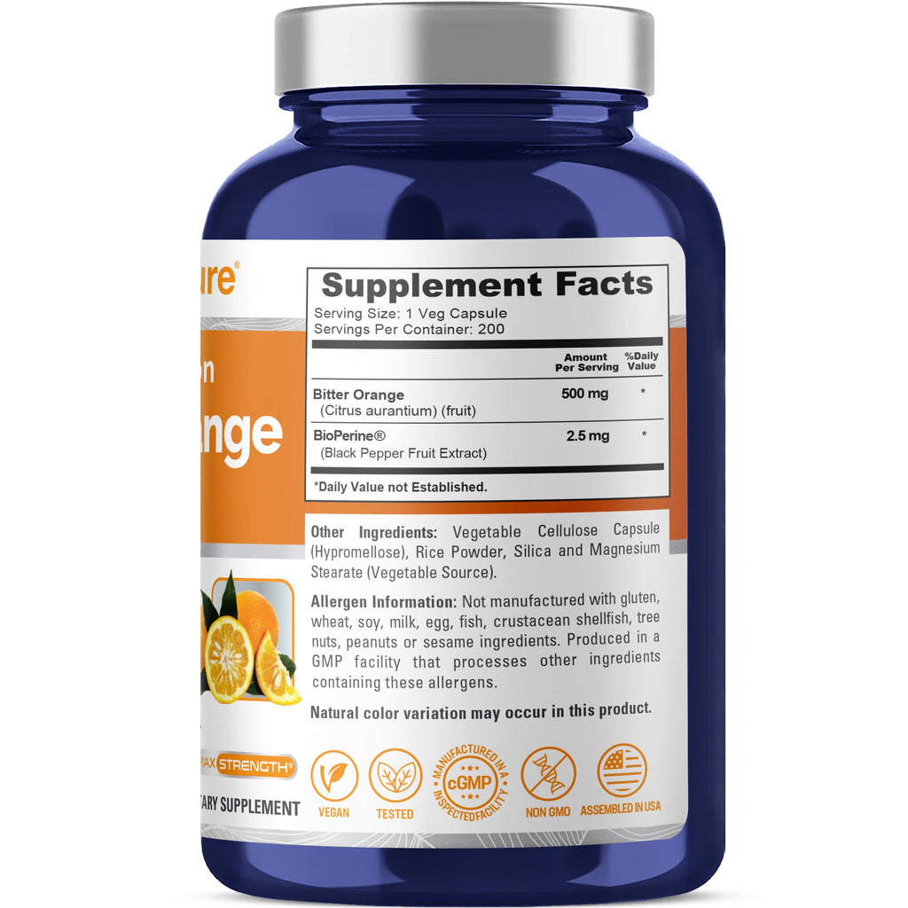 NusaPure Bitter Orange - Suitable for Vegetarian/Vegan, Non - GMO - 500mg 200 Capsules
