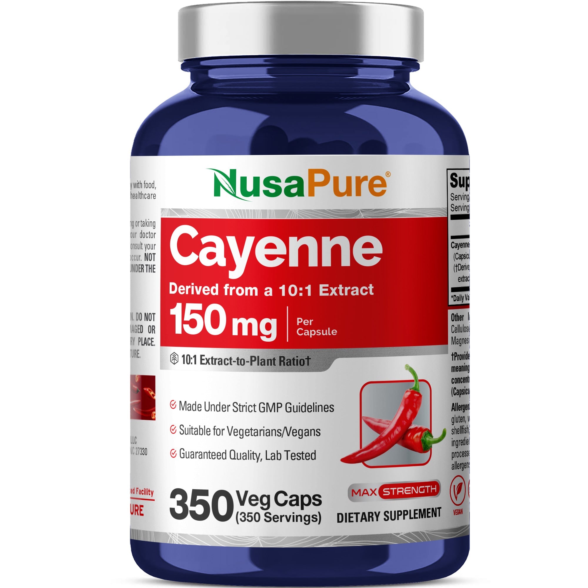 NusaPure Cayenne Pepper 150mg Per Caps, 350 Veggie Capsules Vegan Vegetarian, Non-GMO
