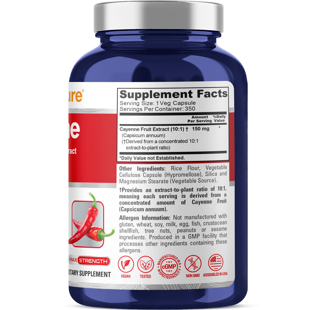 NusaPure Cayenne Pepper 150mg Per Caps, 350 Veggie Capsules Vegan Vegetarian, Non-GMO
