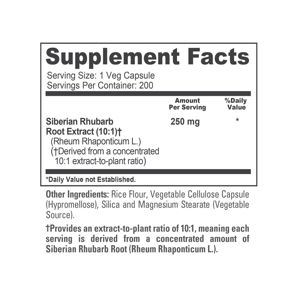 NusaPure Siberian Rhubarb 10:1 Extract, 250 mg - 200 Veggie Capsules (Vegetarian, Non-GMO, Vegan)