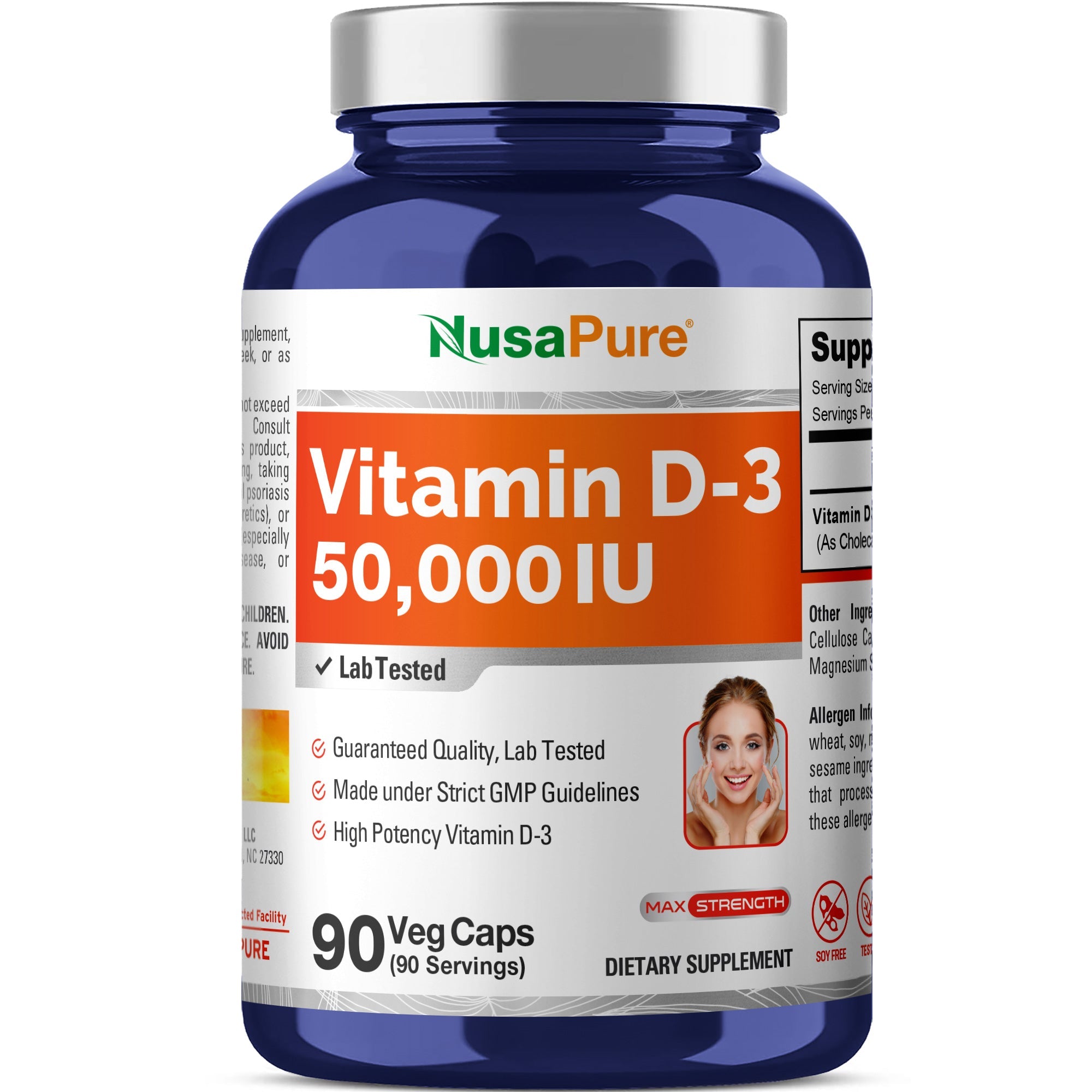 NusaPure Vitamin D3 50,000 IU 90 Vegetarian Capsules (Non-GMO)