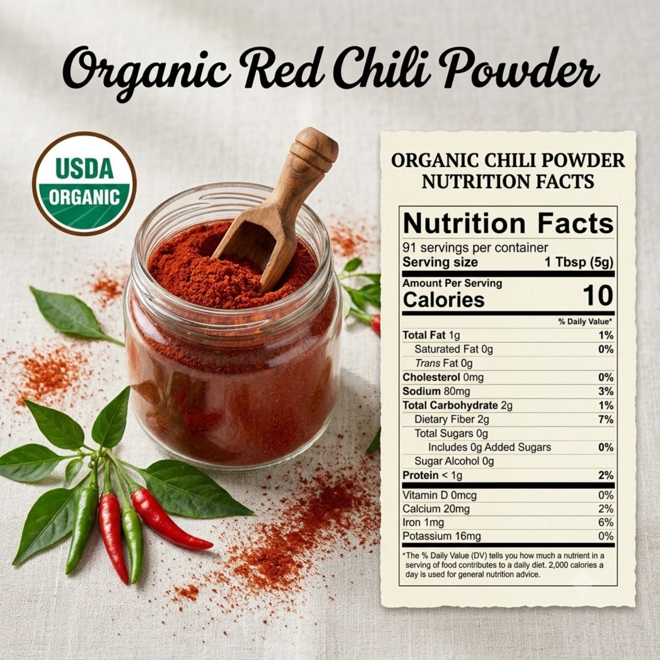 Organic Red Chili Powder — USDA Certified, Non-GMO | Curries, Marinades & Spice Blends