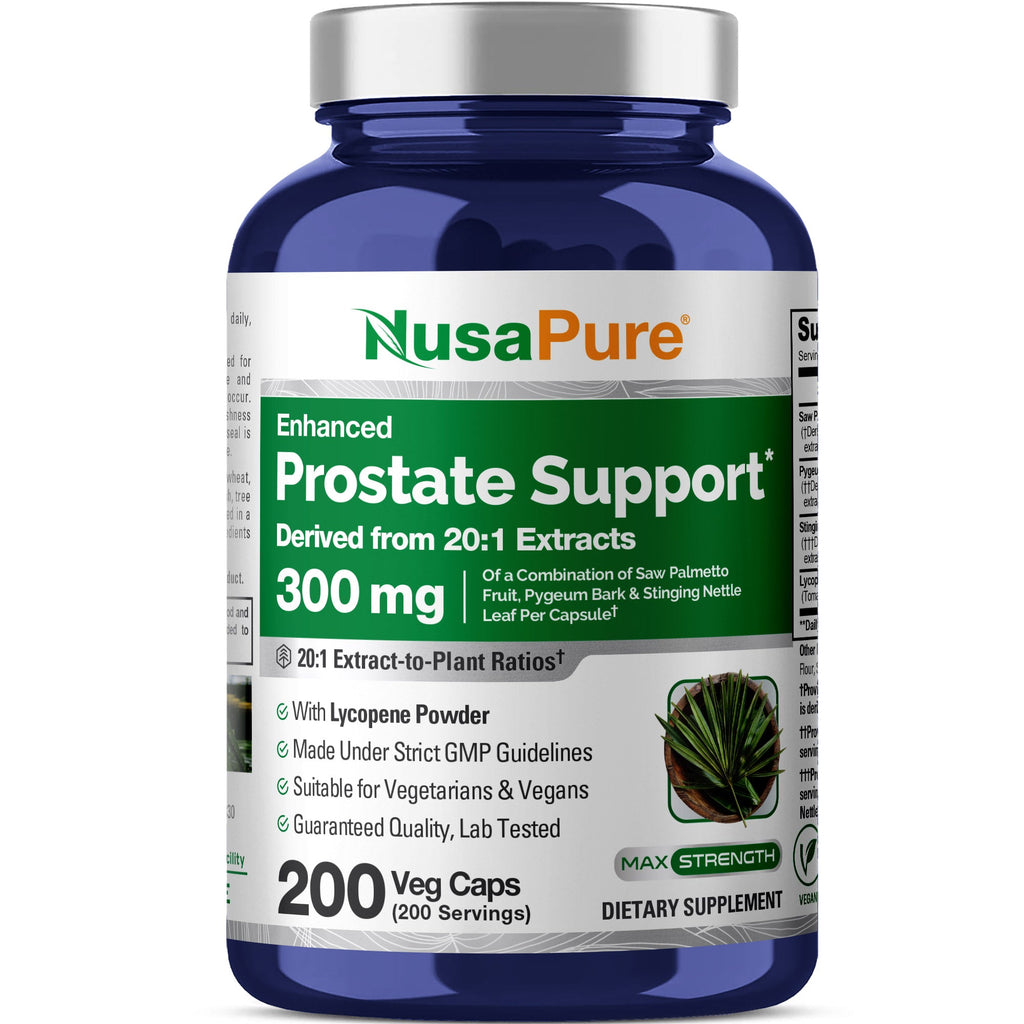 NusaPure Prostate Support 20:1 Extract, 300 mg 200 Veg Caps Dietary Supplement Vegan, Non-GMO