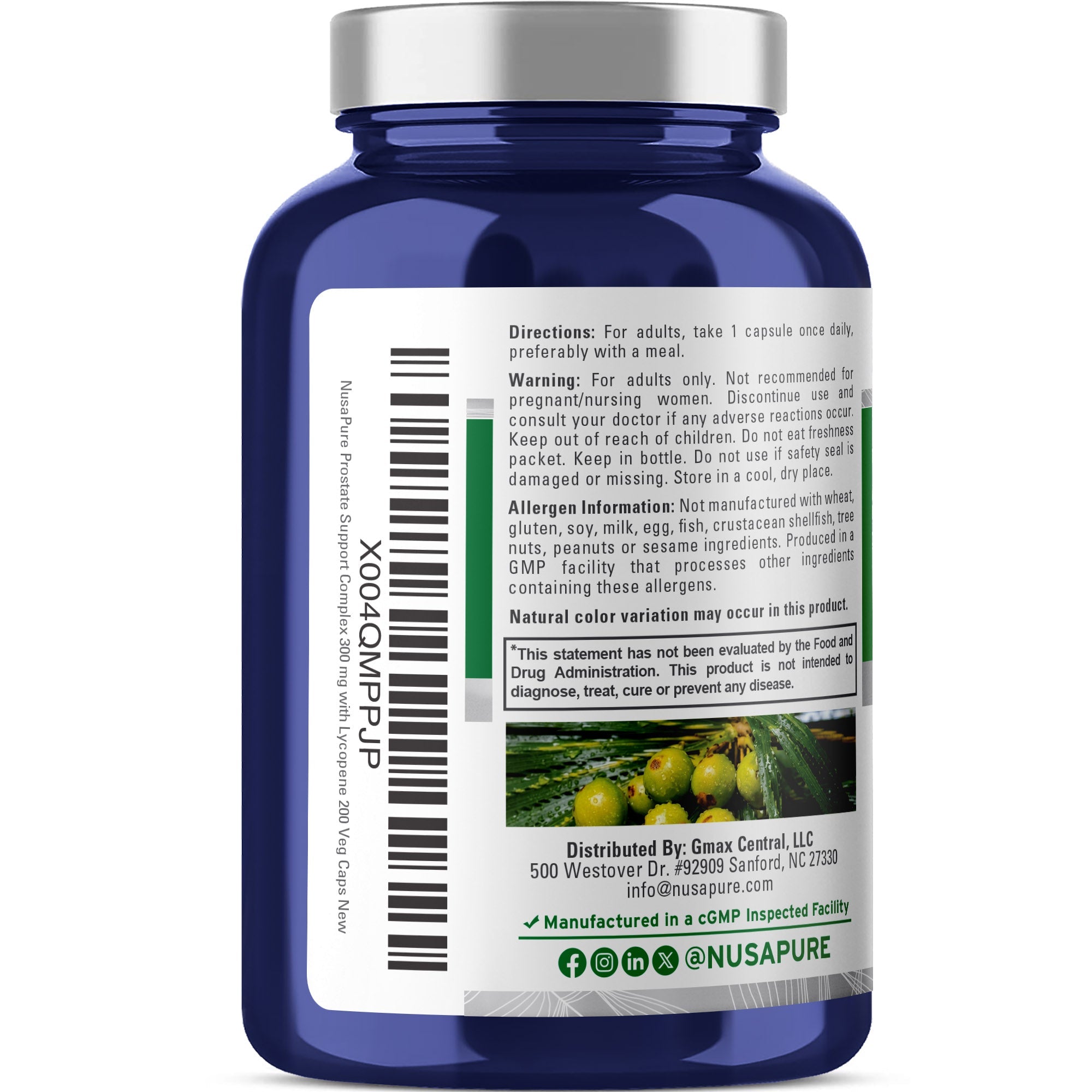 NusaPure Prostate Support 20:1 Extract, 300 mg 200 Veg Caps Dietary Supplement Vegan, Non-GMO