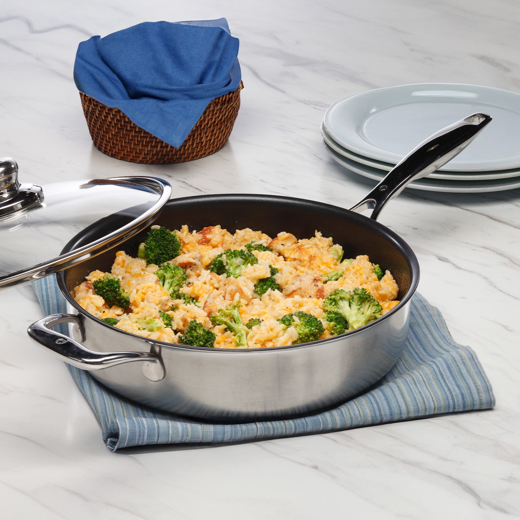 Nonstick Clad 3.1 qt Saute Pan with Glass Lid - Induction | Made in Switzerland