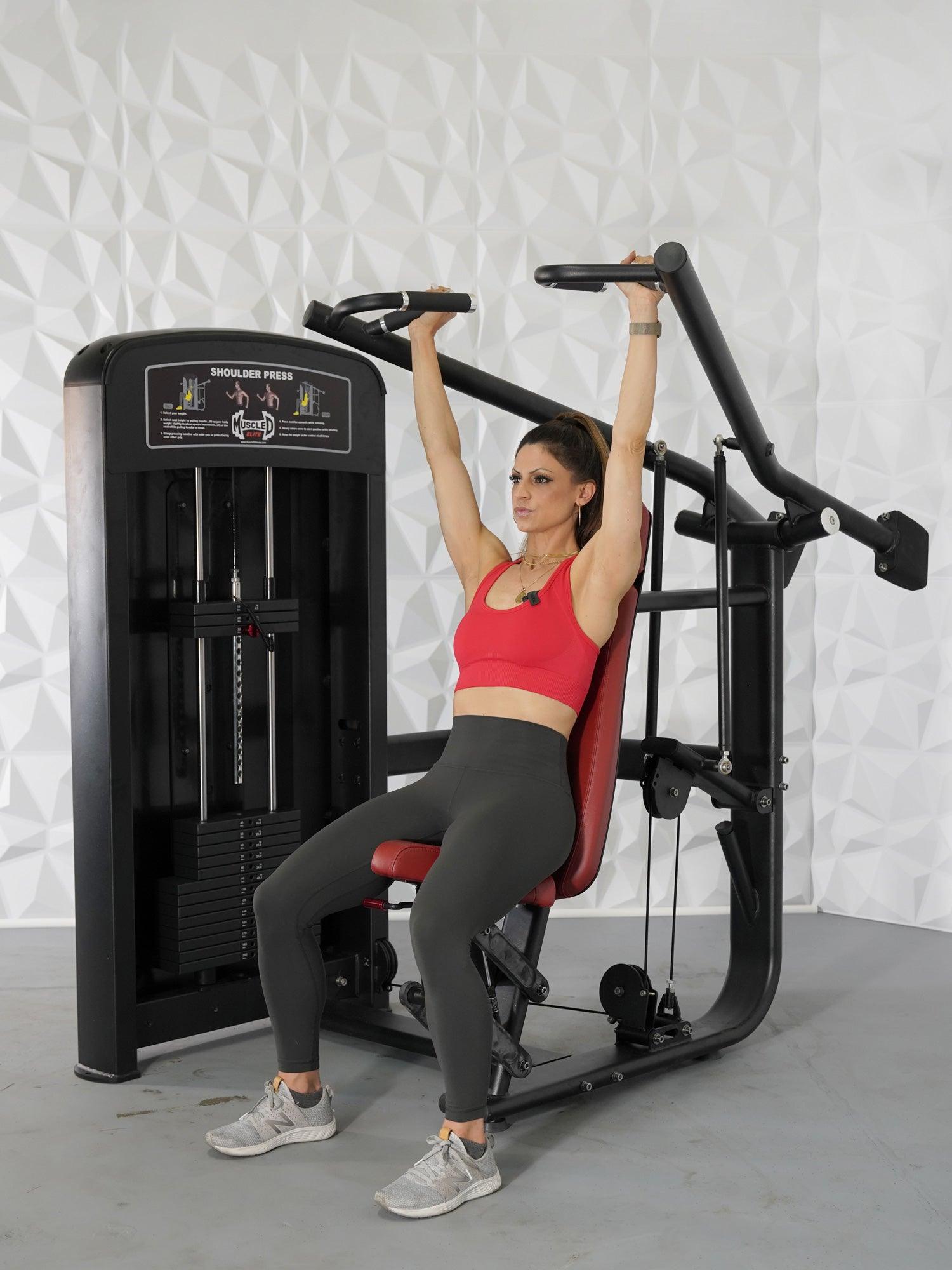Elite Selectorized Shoulder Press - Muscle D Fitness - Commercial Adjustable Seated Pin Selectorized Shoulder Press Traps Shoulder Workout