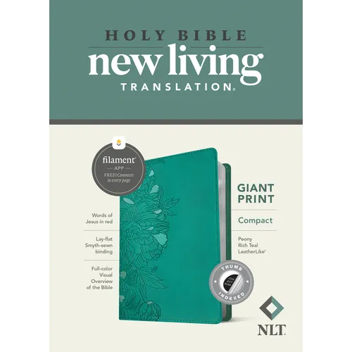 NLT Compact Giant Print Bible, Filament Enabled (Leatherlike, Peony Rich Teal, Indexed, Red Letter)