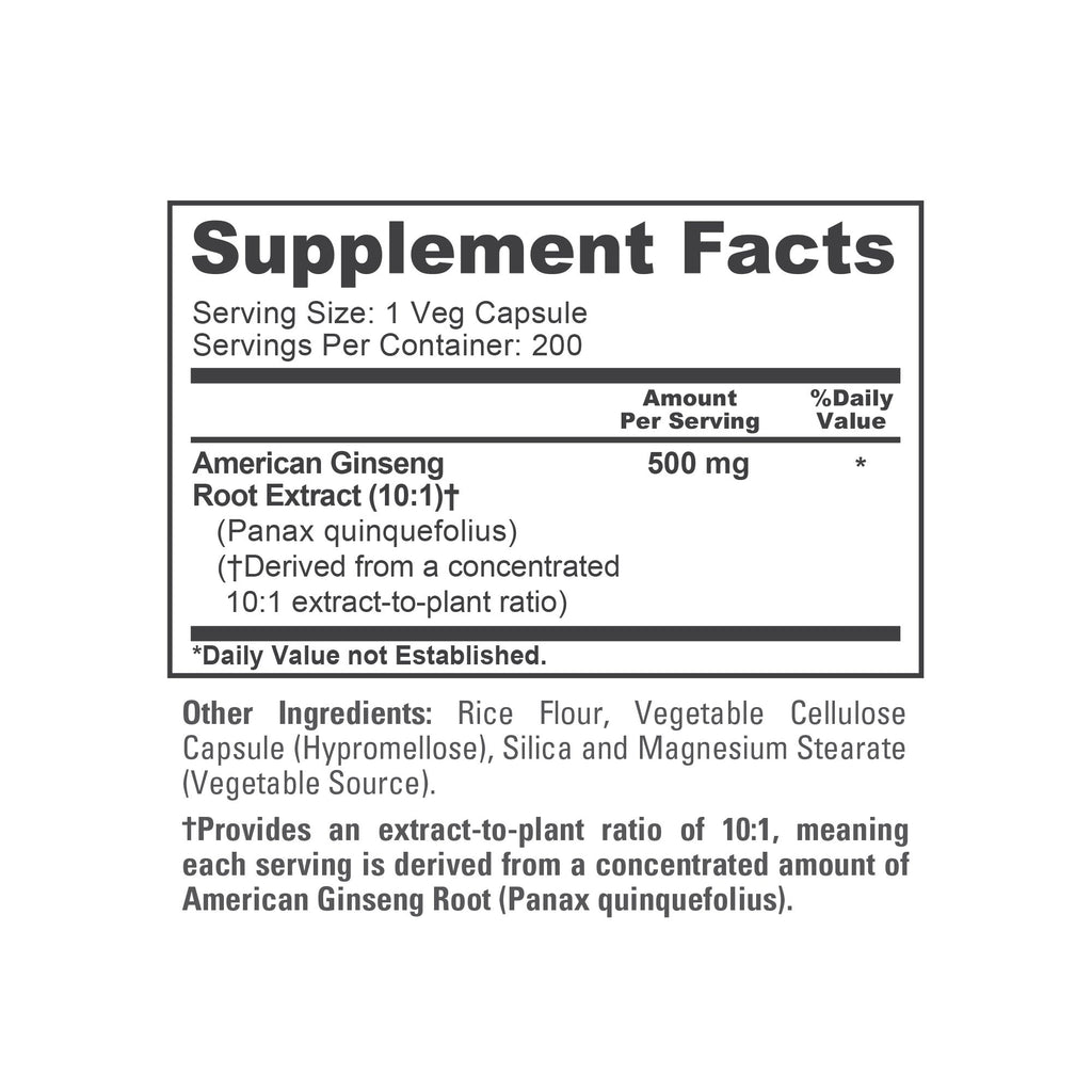 NusaPure American Ginseng 10:1 Extract, 500 mg - 200 Veggie Capsules (Vegetarian, Non-GMO, Vegan)