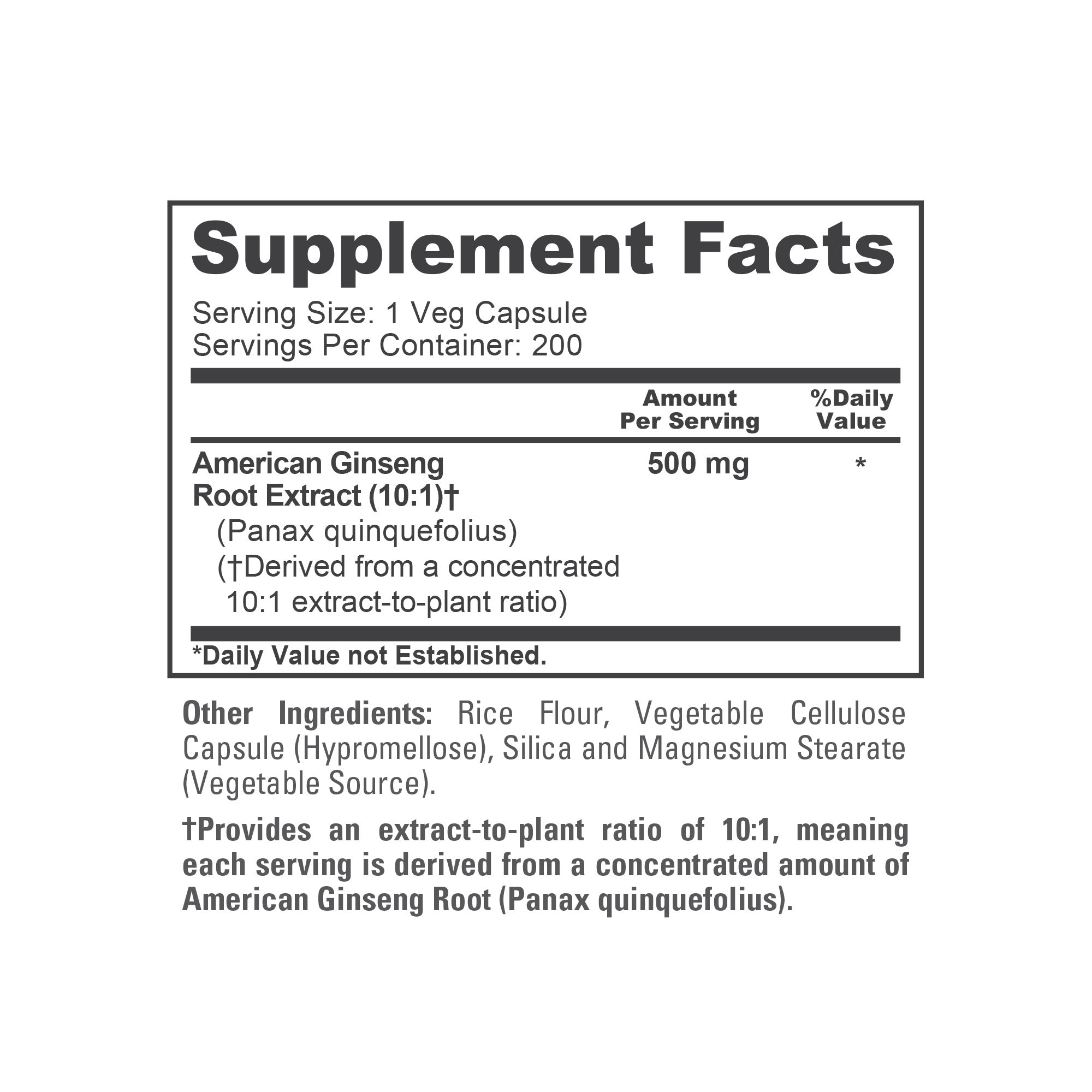 NusaPure American Ginseng 10:1 Extract, 500 mg - 200 Veggie Capsules (Vegetarian, Non-GMO, Vegan)