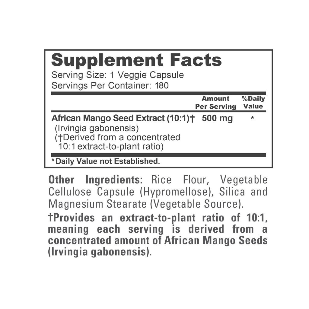 NusaPure African Mango 10:1 Extract, 500 mg per Veggie Caps 180 Capsules (Non-GMO, Vegan)