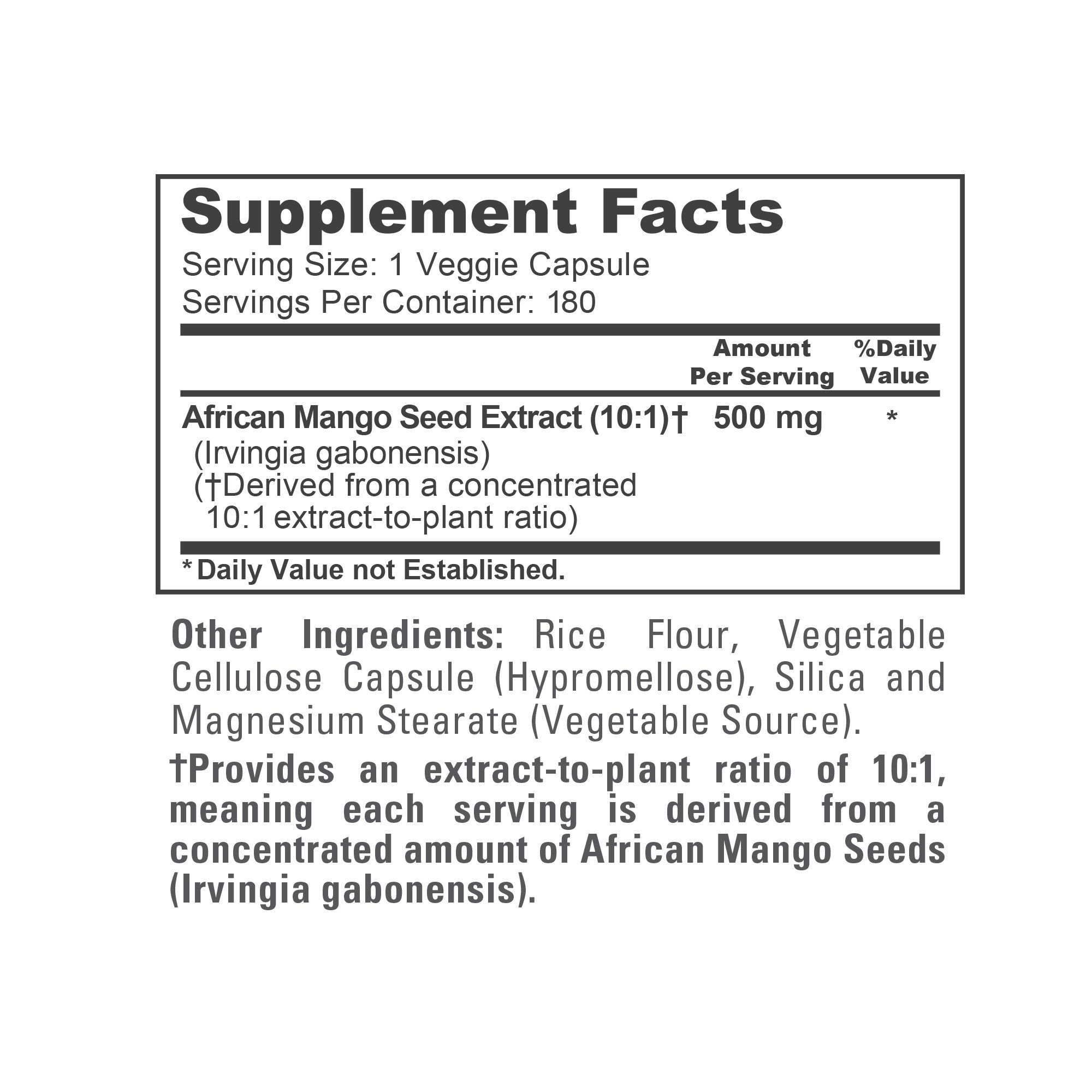 NusaPure African Mango 10:1 Extract, 500 mg per Veggie Caps 180 Capsules (Non-GMO, Vegan)