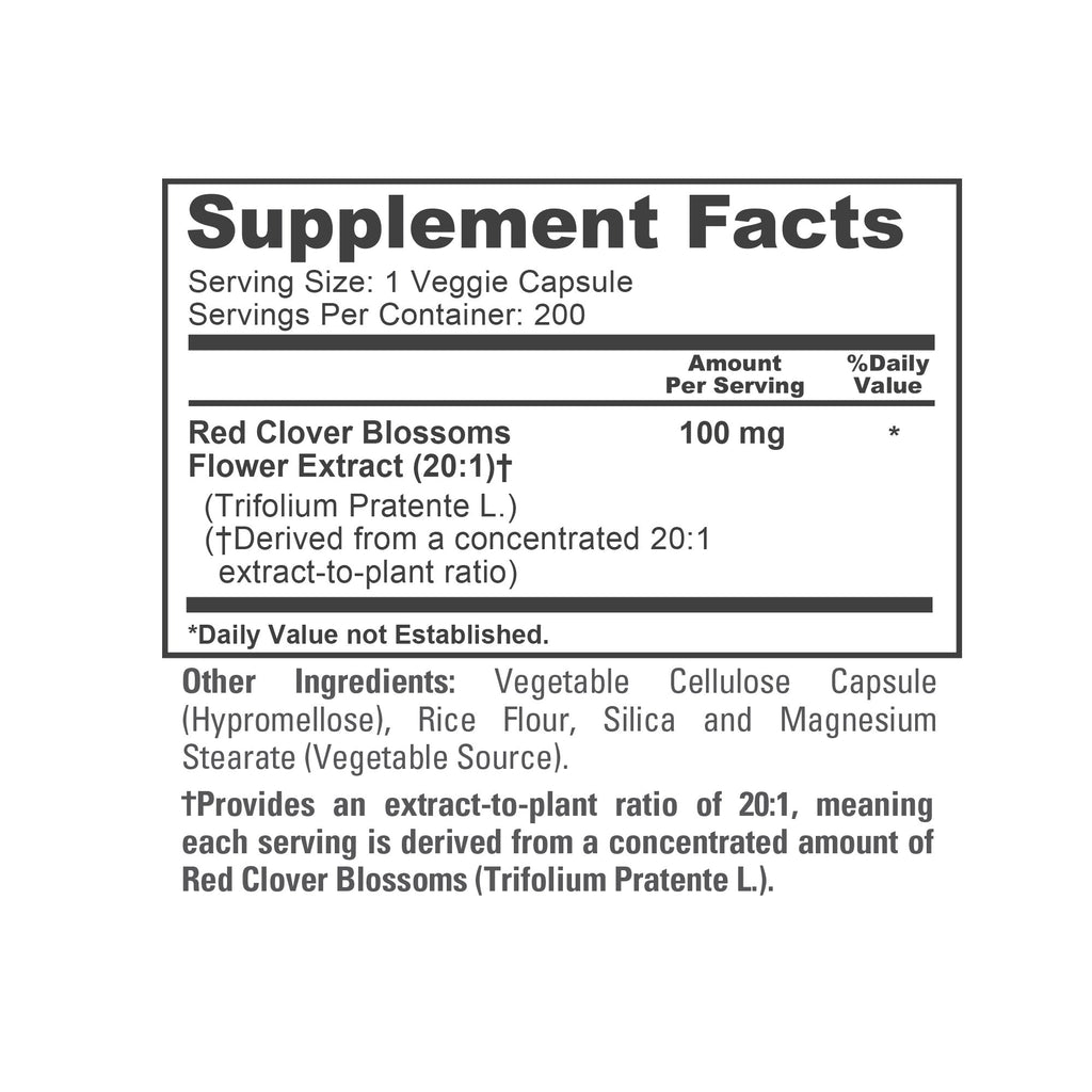 NusaPure Red Clover Blossoms 20:1 Extract, 100 mg 200 Veg Capsules Trifolium Pratente L. Suitable for Vegetarians/Vegan Non GMO Dietary Supplement