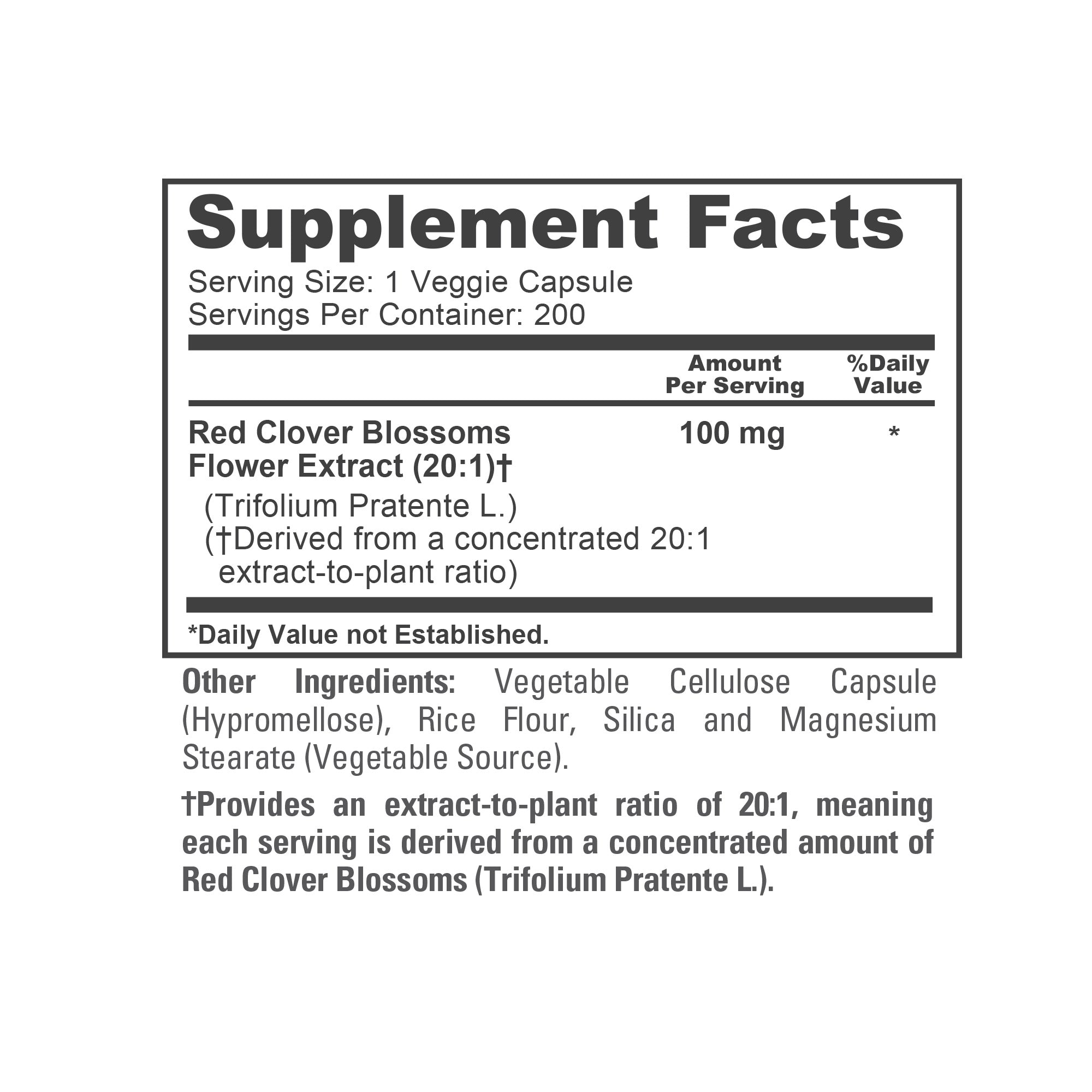 NusaPure Red Clover Blossoms 20:1 Extract, 100 mg 200 Veg Capsules Trifolium Pratente L. Suitable for Vegetarians/Vegan Non GMO Dietary Supplement