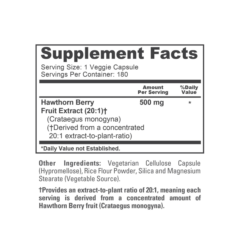 NusaPure Hawthorn Berry 20:1 Extract, 500 mg 180 Veg Caps, Suitable for Vegetarians, Vegan, Non-GMO Dietary Supplement