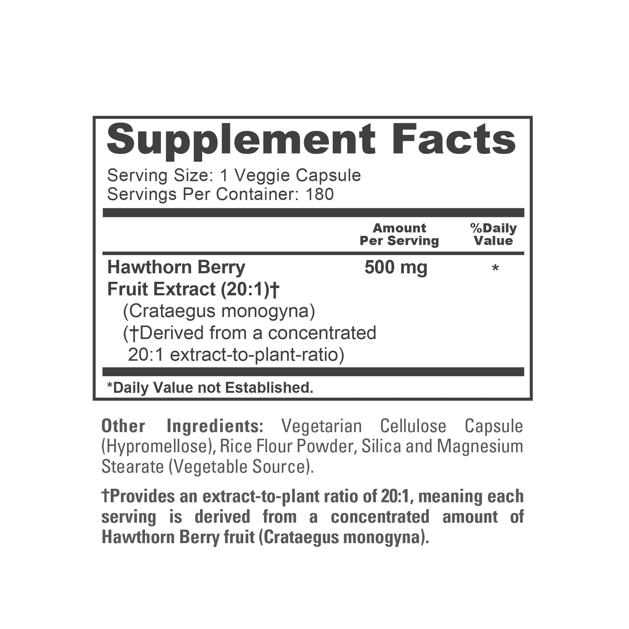 NusaPure Hawthorn Berry 20:1 Extract, 500 mg 180 Veg Caps, Suitable for Vegetarians, Vegan, Non-GMO Dietary Supplement
