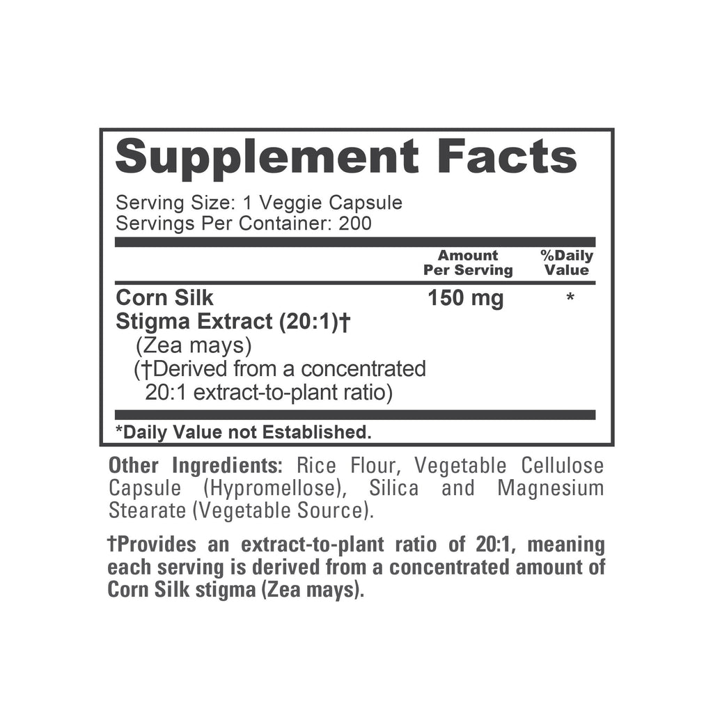 NusaPure Corn Silk Extract 150 mg per Caps - 200 Veggie Caps (100% Vegetarian, Non-GMO, Extract 20:1, Vegan)