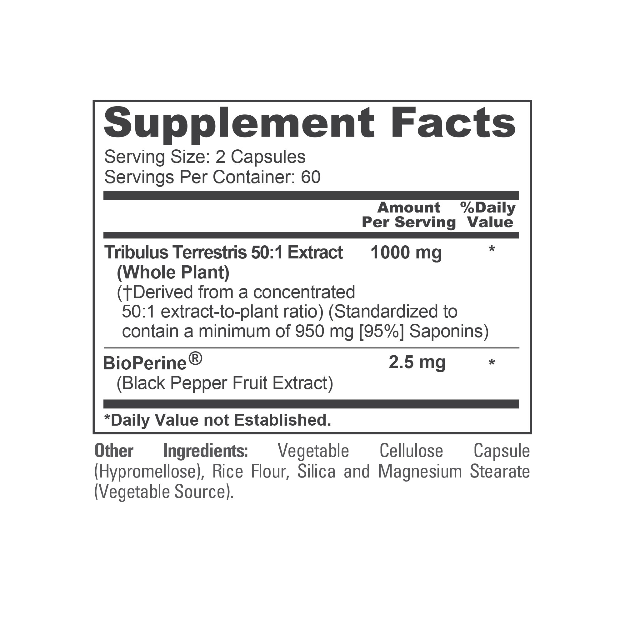 NusaPure Tribulus Terrestris 50:1 Extract, 1000 mg | 120 Veggie Caps | 95% Steroidal Saponins | Non-GMO, Bioperine