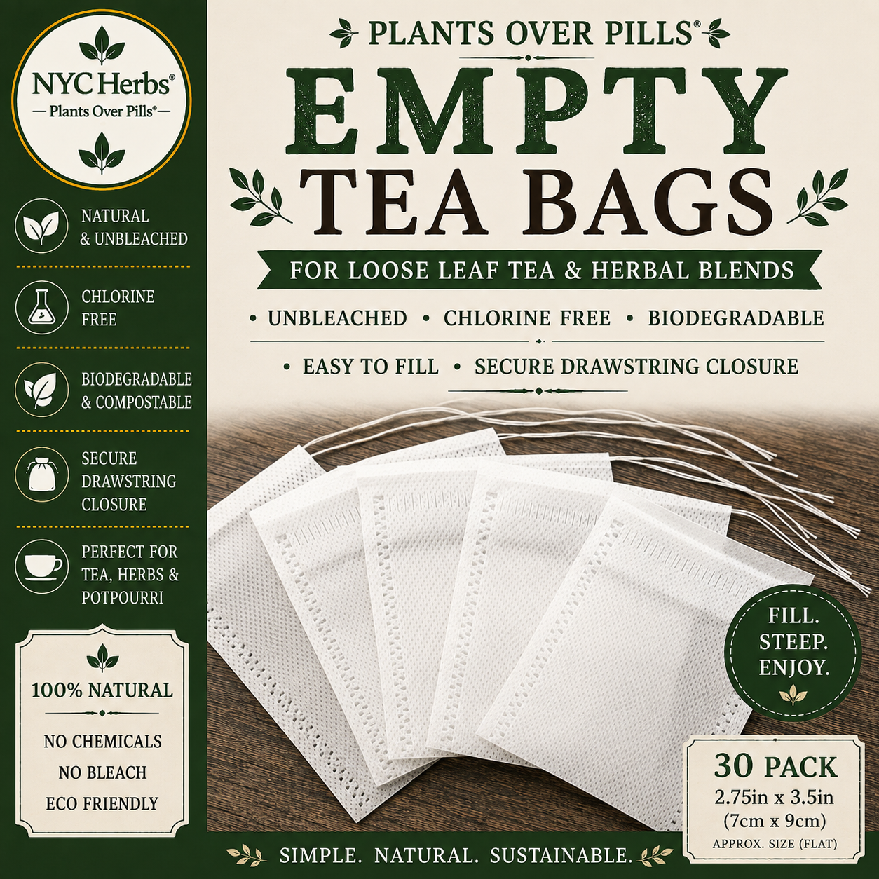 30 Empty Tea Bags