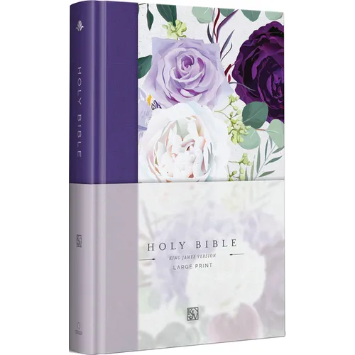 KJV Holy Bible, Large Print Medium Format, Purple Cloth Hardcover with Floral Design, Ribbon Marker, Red Letter