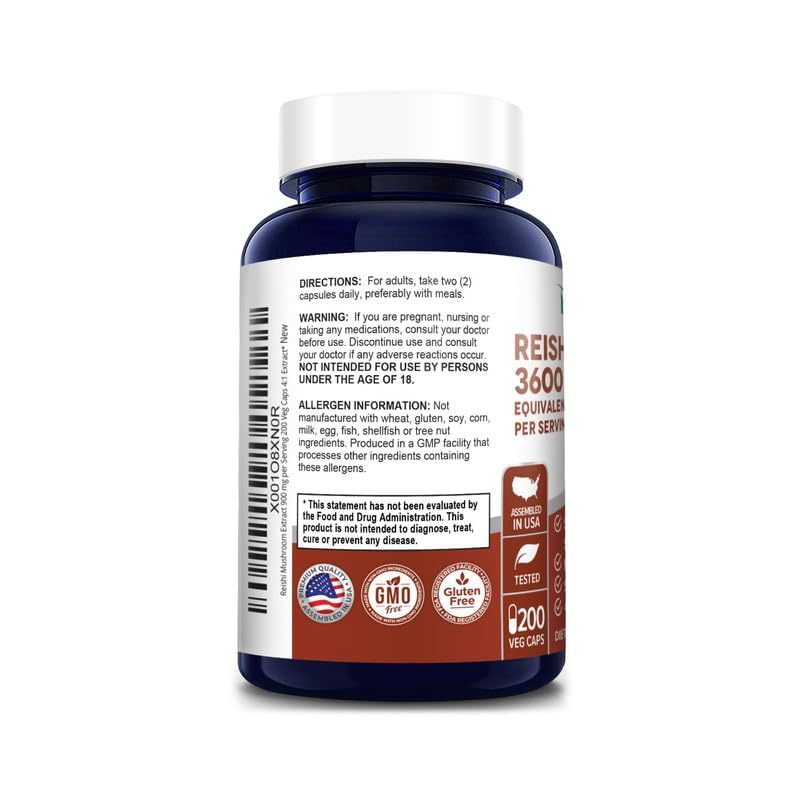 NusaPure Reishi Mushroom 4:1 Extract, 900 mg per Capsule 200 Veggie Caps Vegan, Non-GMO, Gluten-Free