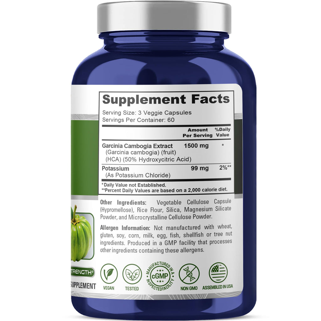 NusaPure Garcinia Cambogia 180 Veggie Capsules 1500mg (Vegetarian, Non-GMO, Vegan)