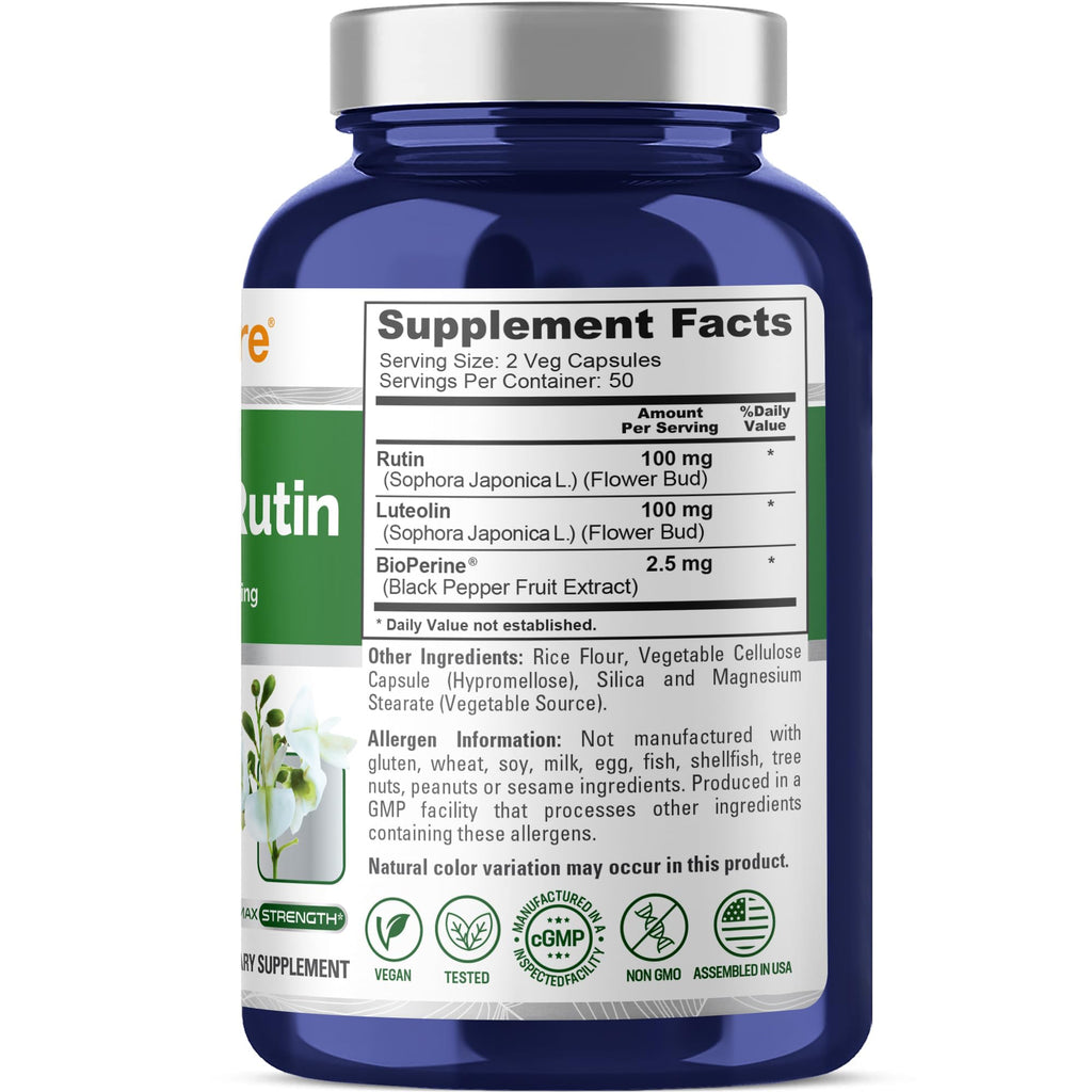 NusaPure Luteolin Complex with Rutin 200 mg | 100 Capsules | Vegetarian, Non-GMO & Vegan Flavonoid Formula