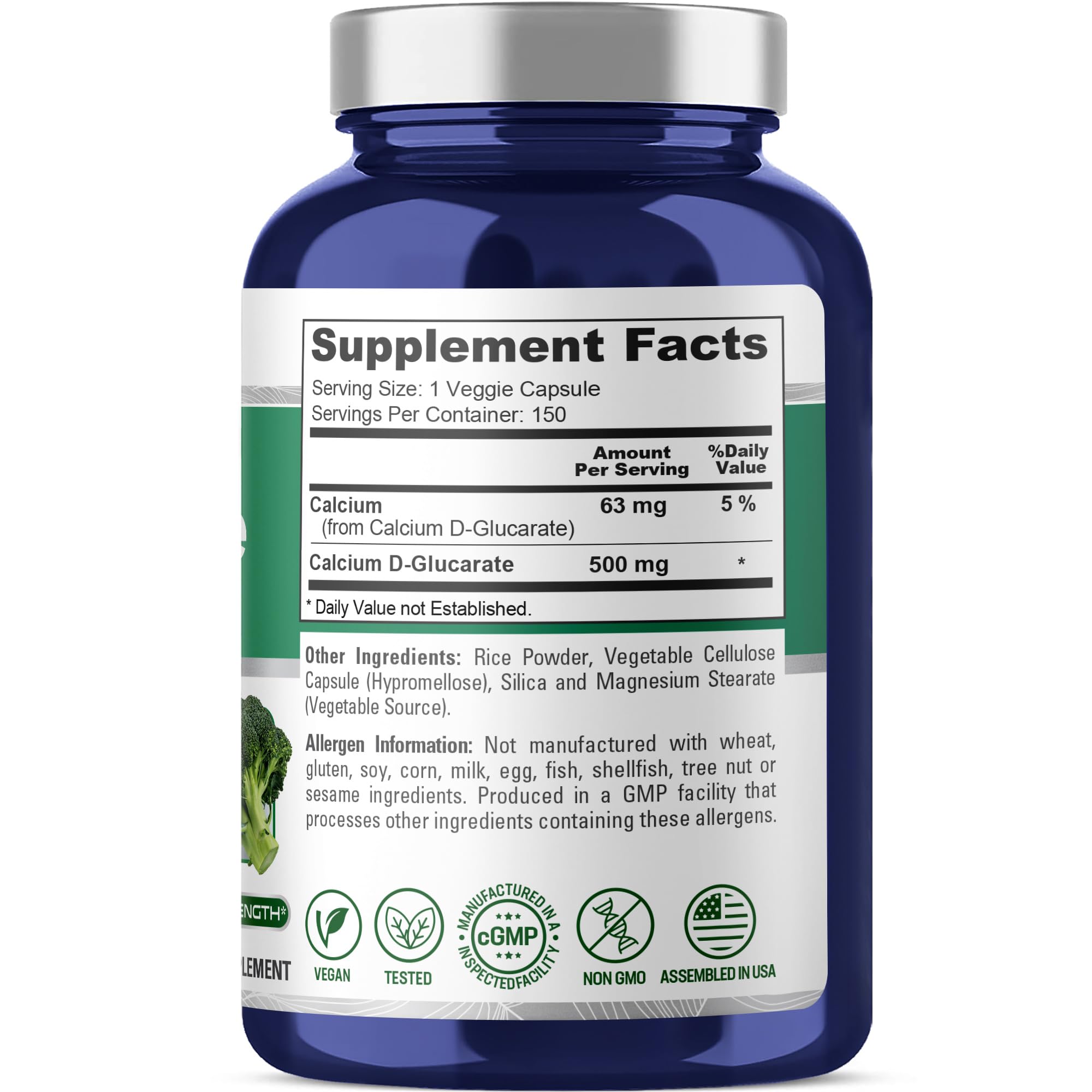 NusaPure Calcium D-Glucarate 500 mg 150 Veggie Caps, Vegan, Non-GMO, Gluten-Free