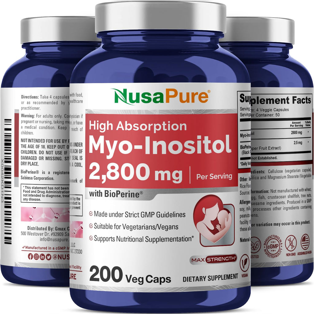NusaPure Myo-Inositol - Suitable for Vegetarian/Vegan, Non - GMO - 2800mg, 200 Capsules