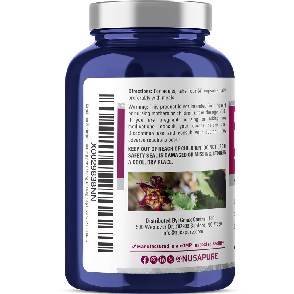 NusaPure Caralluma Fimbriata 1600mg - 180 Veggie Capsules (Non-GMO, Vegan)