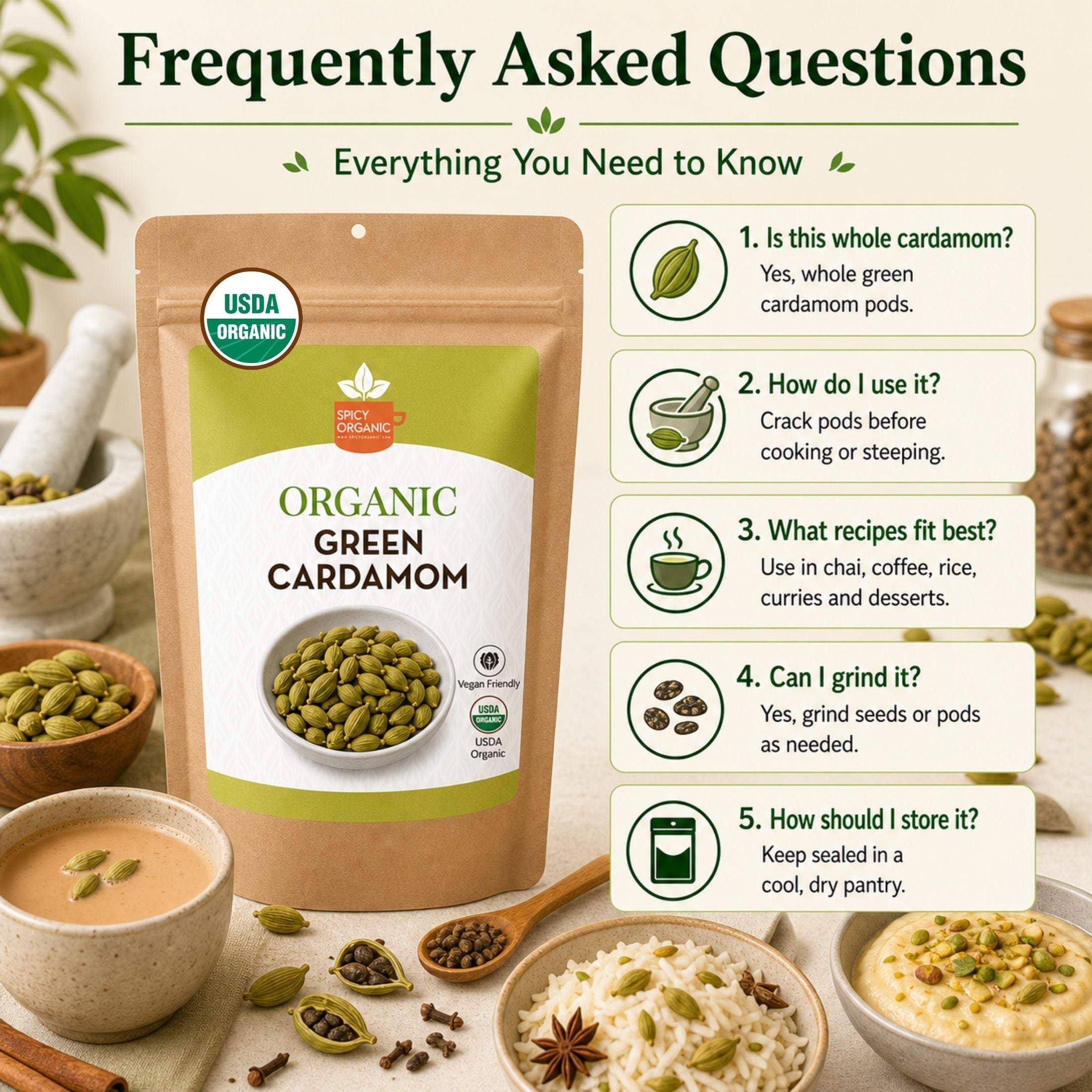 Organic Green Cardamom Pods – Jumbo, for Chai & Biryani