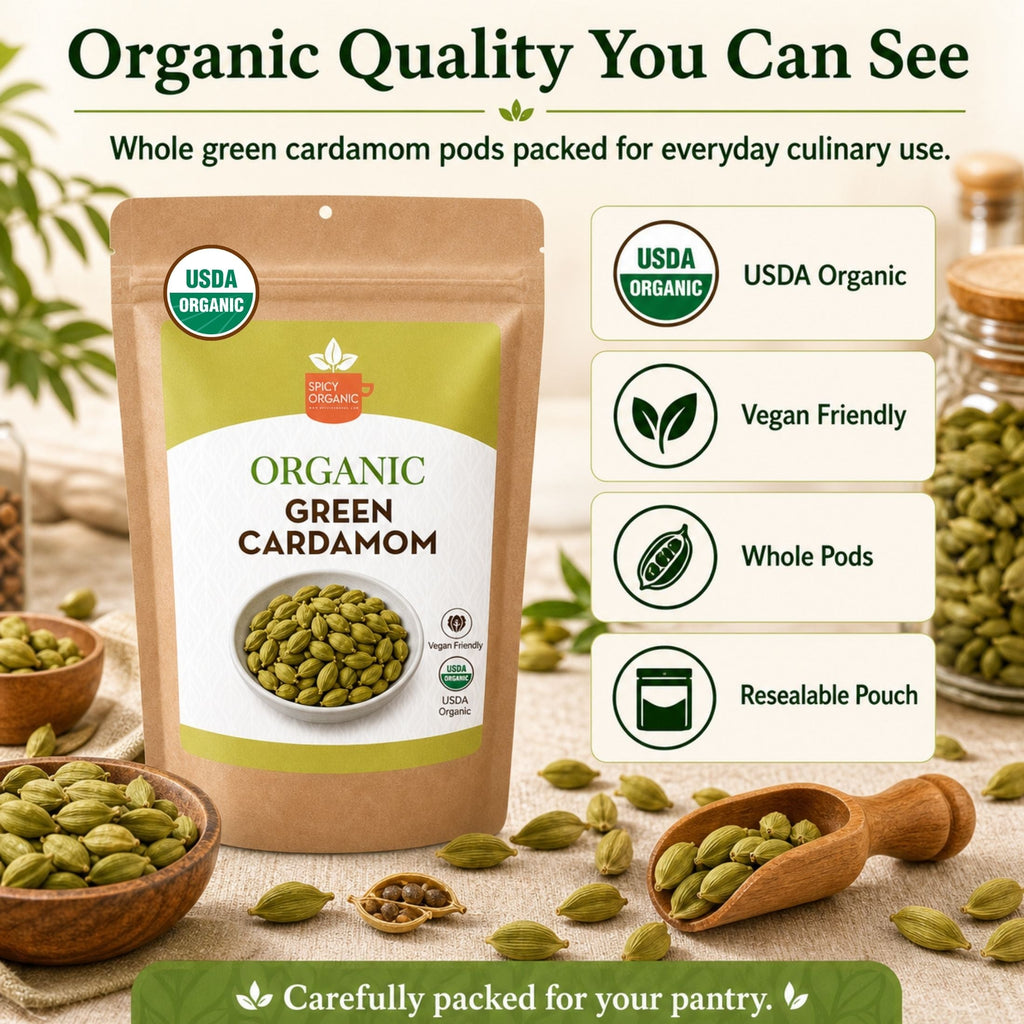 Organic Green Cardamom Pods – Jumbo, for Chai & Biryani