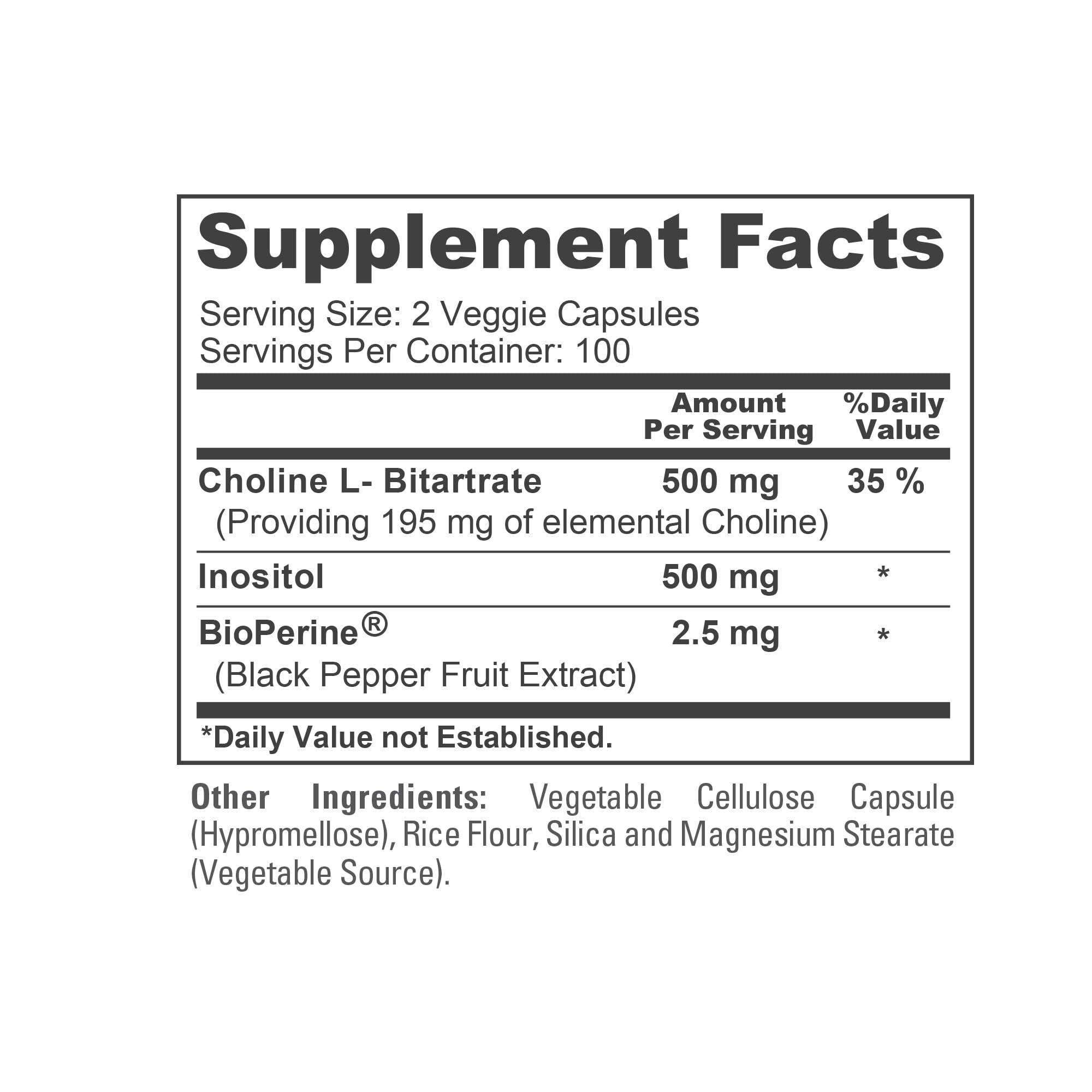 NusaPure Choline & Inositol - Suitable for Vegetarian/Vegan, Non - GMO - 1000mg - 200 Veggie Capsules