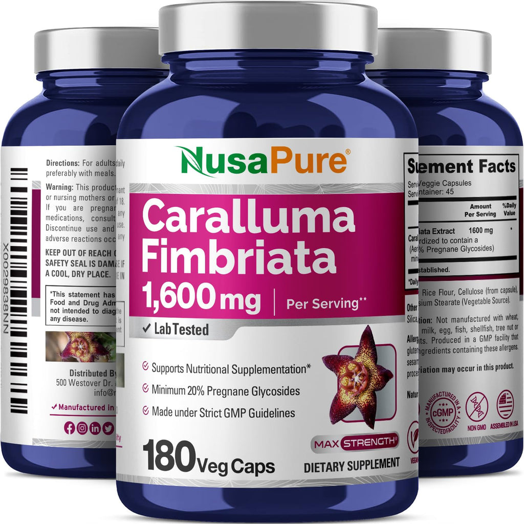 NusaPure Caralluma Fimbriata 1600mg - 180 Veggie Capsules (Non-GMO, Vegan)