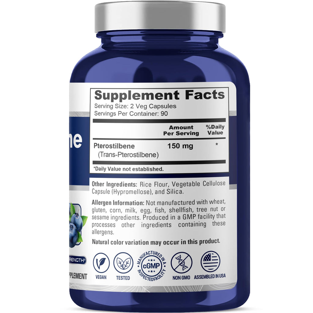 NusaPure Pterostilbene 150mg 180 Veggie Caps (Non-GMO, Vegan)