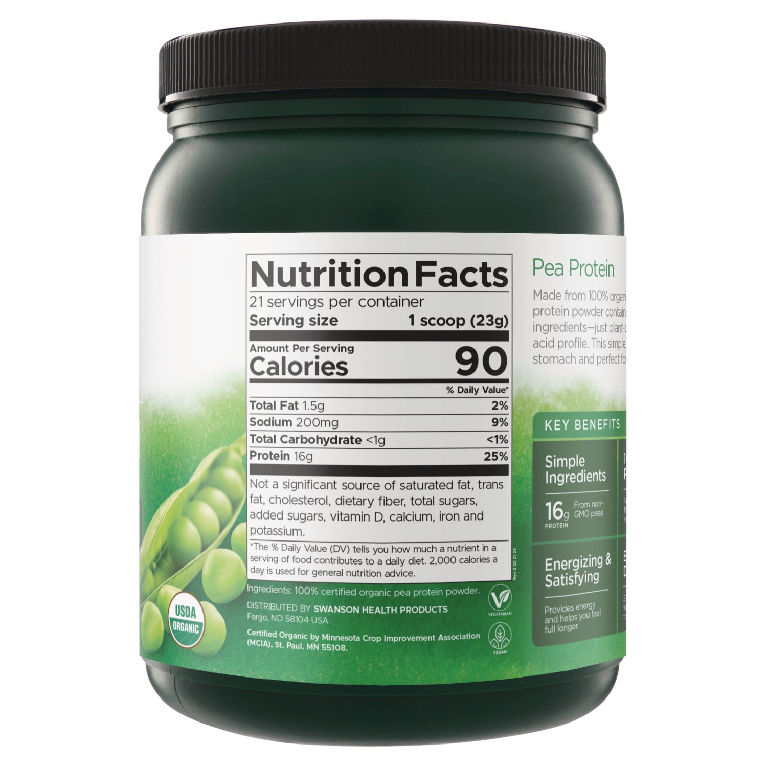 100% Organic Pea Protein Powder - Non-GMO Unflavored