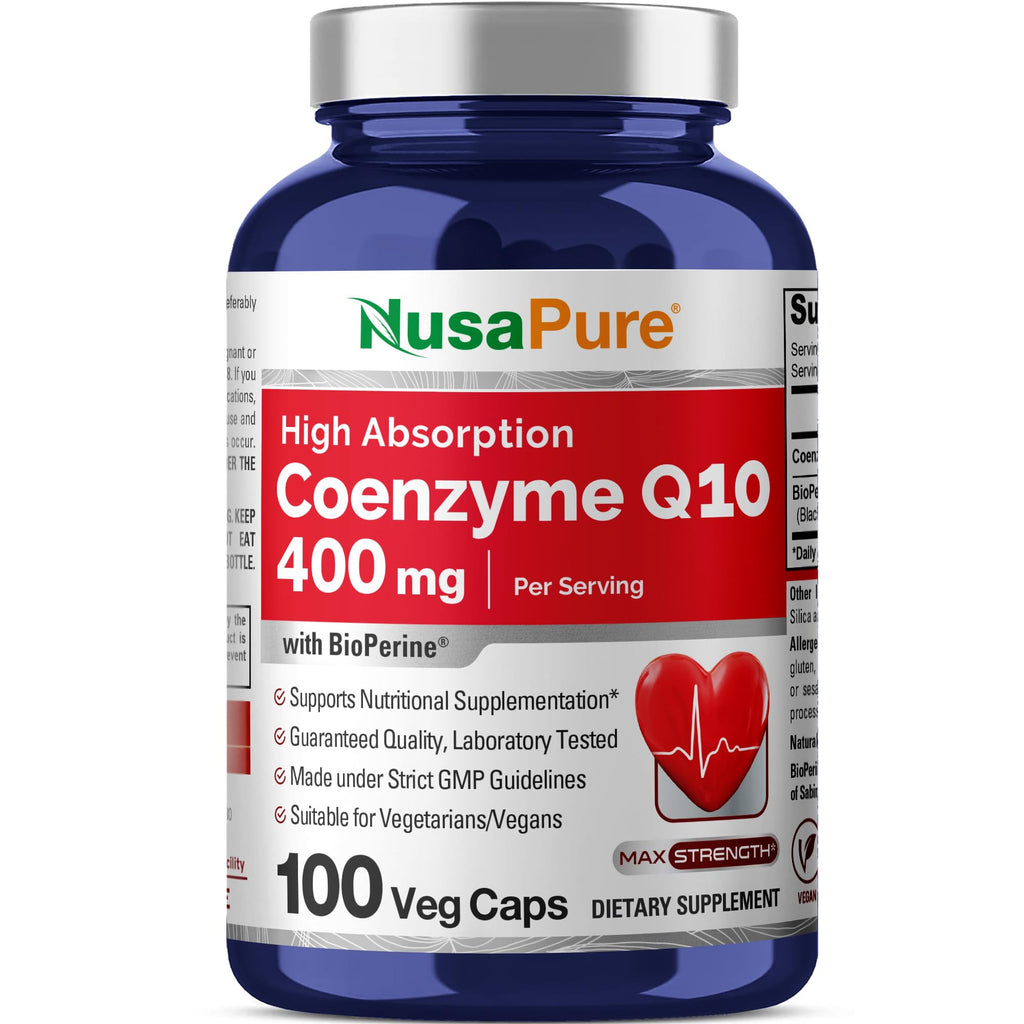 NusaPure CoQ10 400mg 100 Veggie Caps (Vegan, Non-GMO) Coenzyme Q10 Supplement, Antioxidant COQ-10 Enzyme, Coq 10