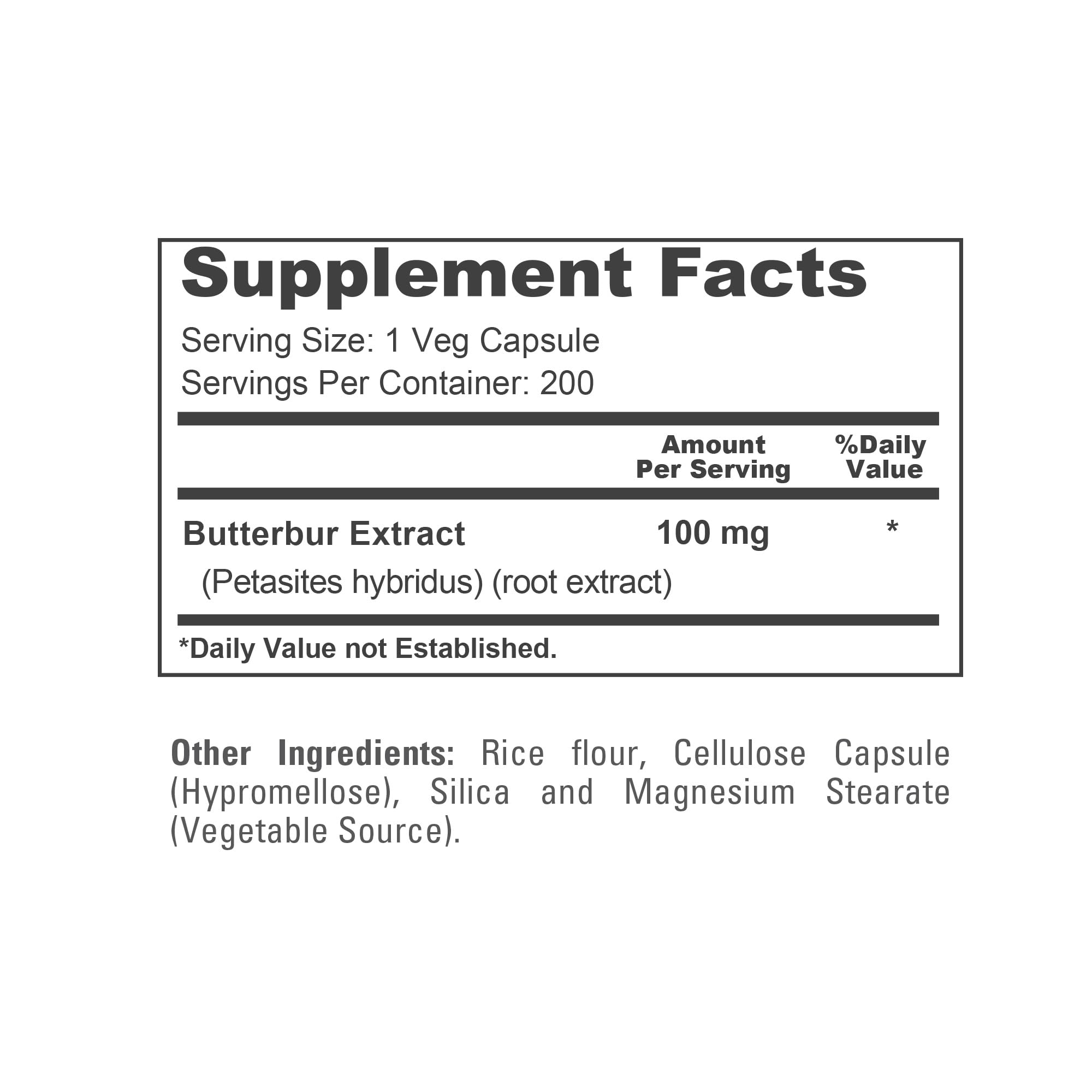 NusaPure Butterbur Extract 100mg per caps 200 Veggie Capsules (Non-GMO, Vegetarian, Vegan)