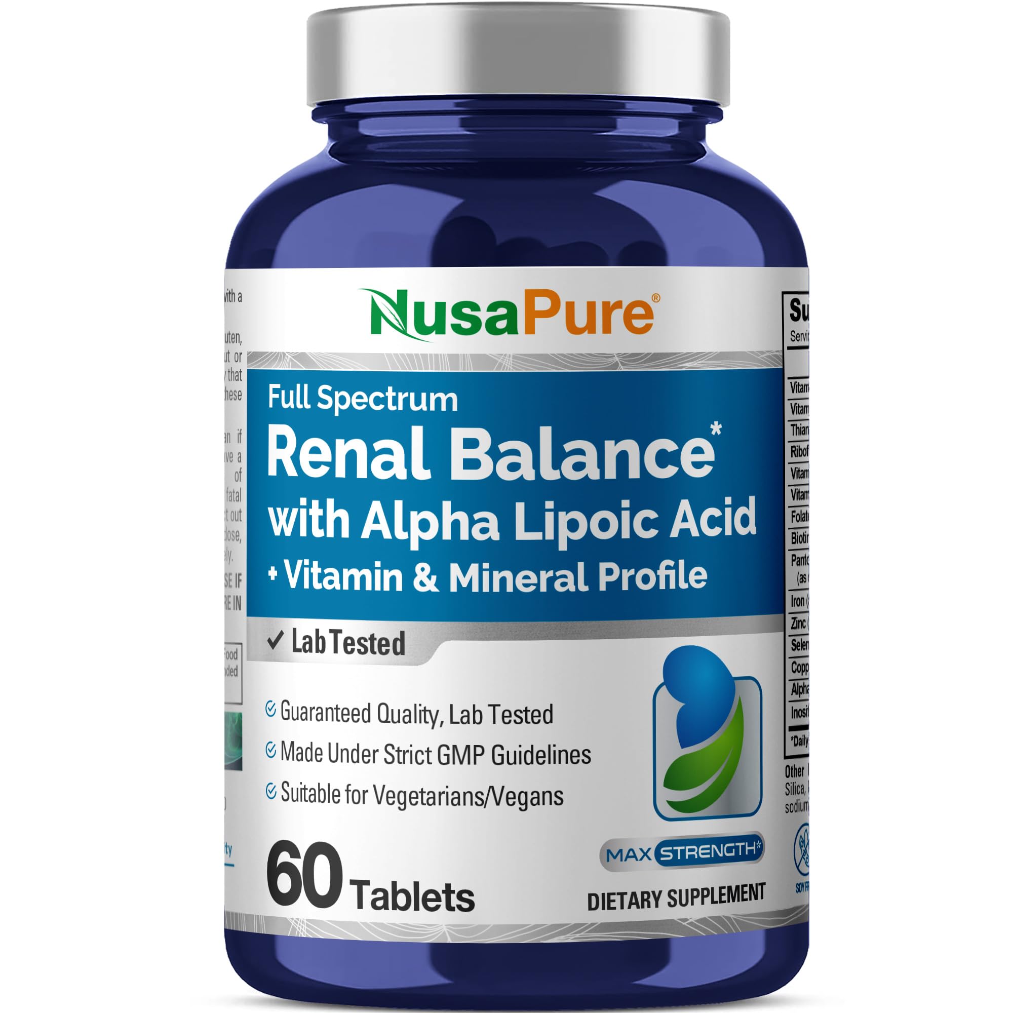 NusaPure Renal Balance with Alpha Liopic Acid Vitamin & Mineral Vegetarians, Non-GMO Per 60 Tablets