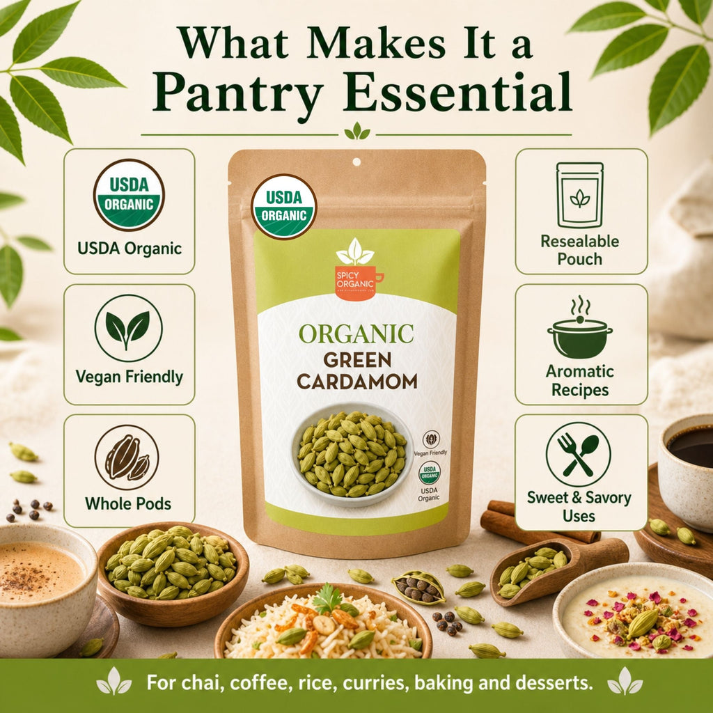 Organic Green Cardamom Pods – Jumbo, for Chai & Biryani