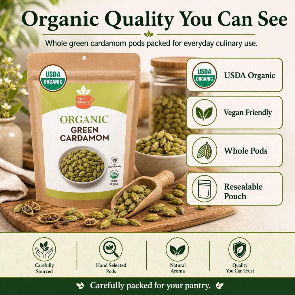 Organic Green Cardamom Pods – Jumbo, for Chai & Biryani