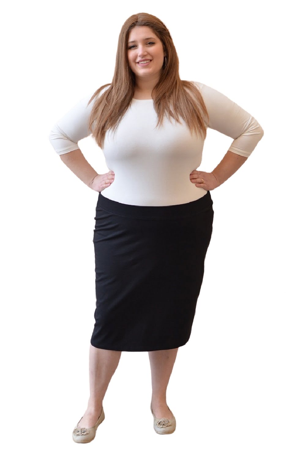 Plus Size Women's Cotton Spandex Stretch Knee-Length Pencil Skirt