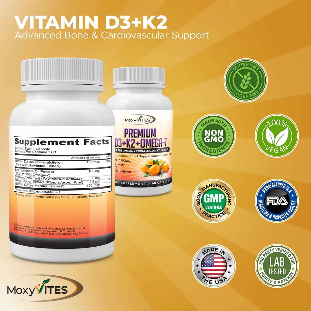 Vitamin D3 + K2 MK-7 + Omega 7 with Sea Buckthorn Oil